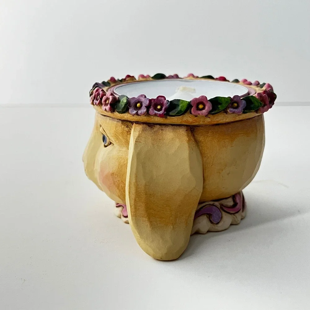 Jim Shore Votive Candle Holder Heartwood Creek 4020623 Yellow Bunny Floral Crown